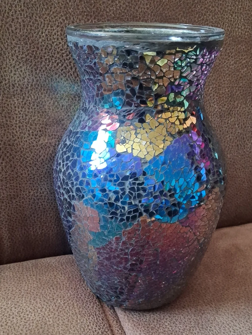 Iridescent Mosaic Blue Decorative Vase - Home Accents